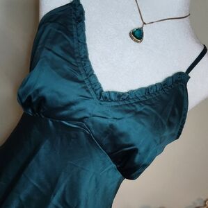 Womens Elegant Teal Emerald Satin Maxi Dress
